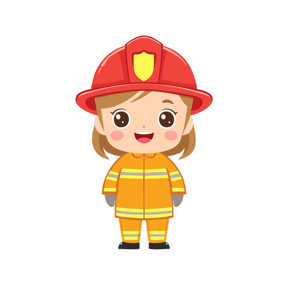 Firefighter Cute Work Job Profession Professional Occupation Cartoon Character vector