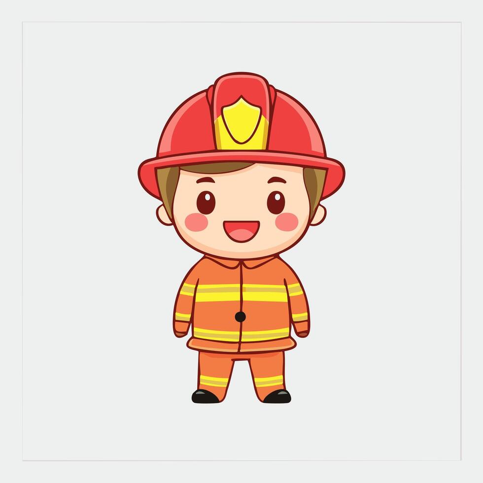 Firefighter Cute Worker Work Job Professional Occupation Cartoon Character vector