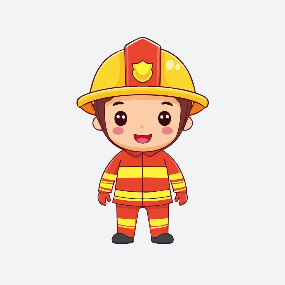 Firefighter Cute Worker Work Job Profession Professional Occupation vector
