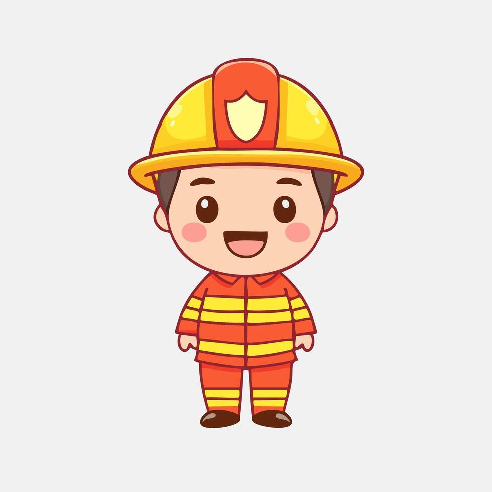 Firefighter Cute Worker Work Job Profession Occupation Cartoon Character vector