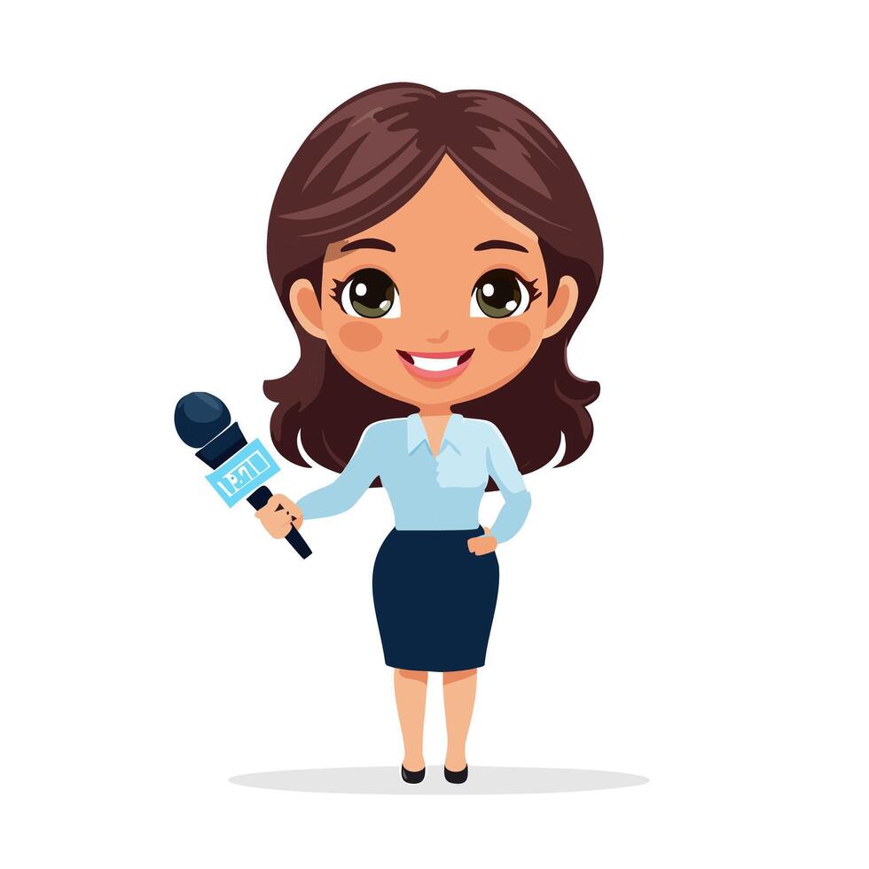 Reporter Cute Worker Work Job Professional Occupation Cartoon Character vector