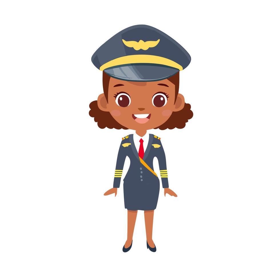 Pilot Cute Worker Work Job Professional Occupation Cartoon Character vector