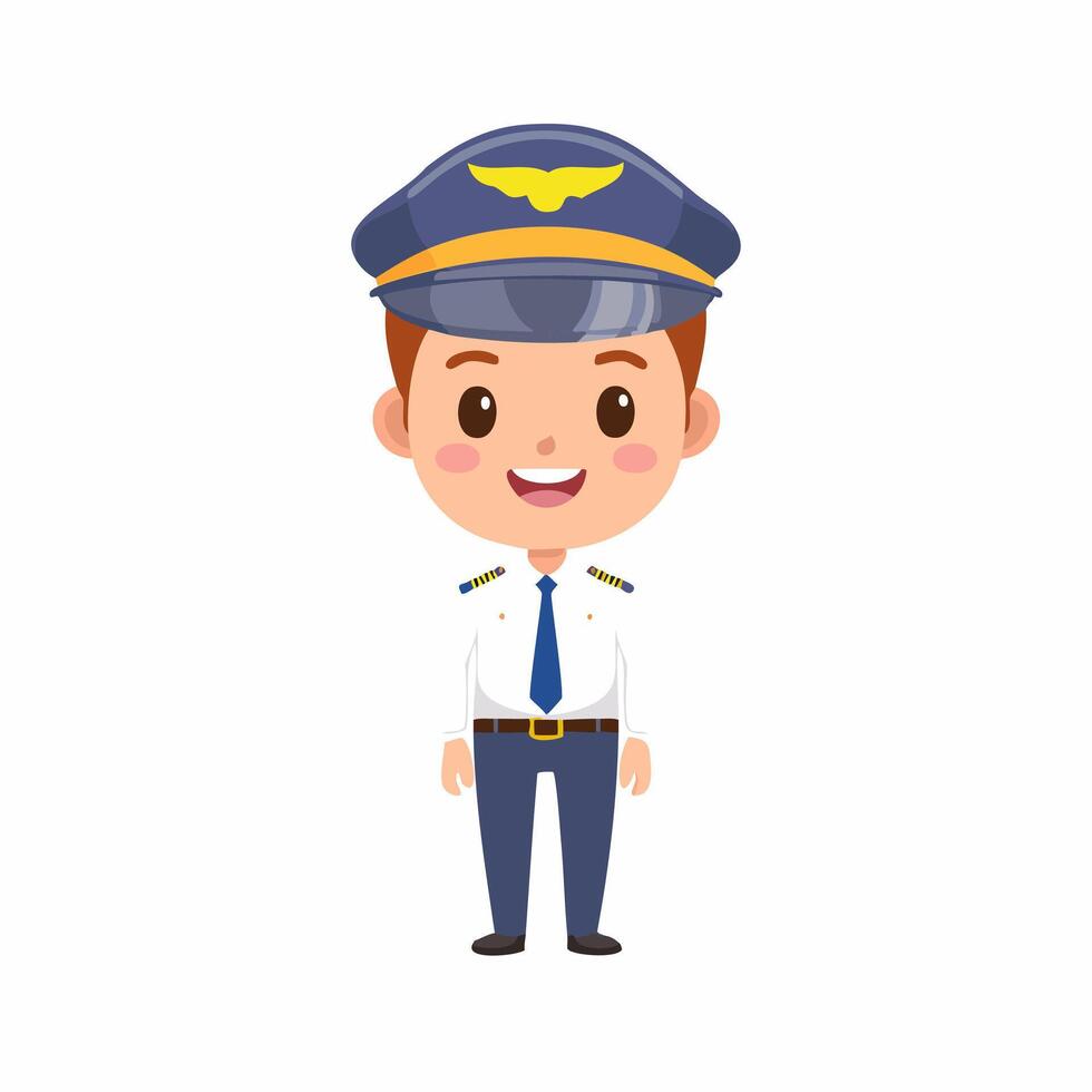 Pilot Cute Worker Work Job Profession Professional Cartoon Character vector