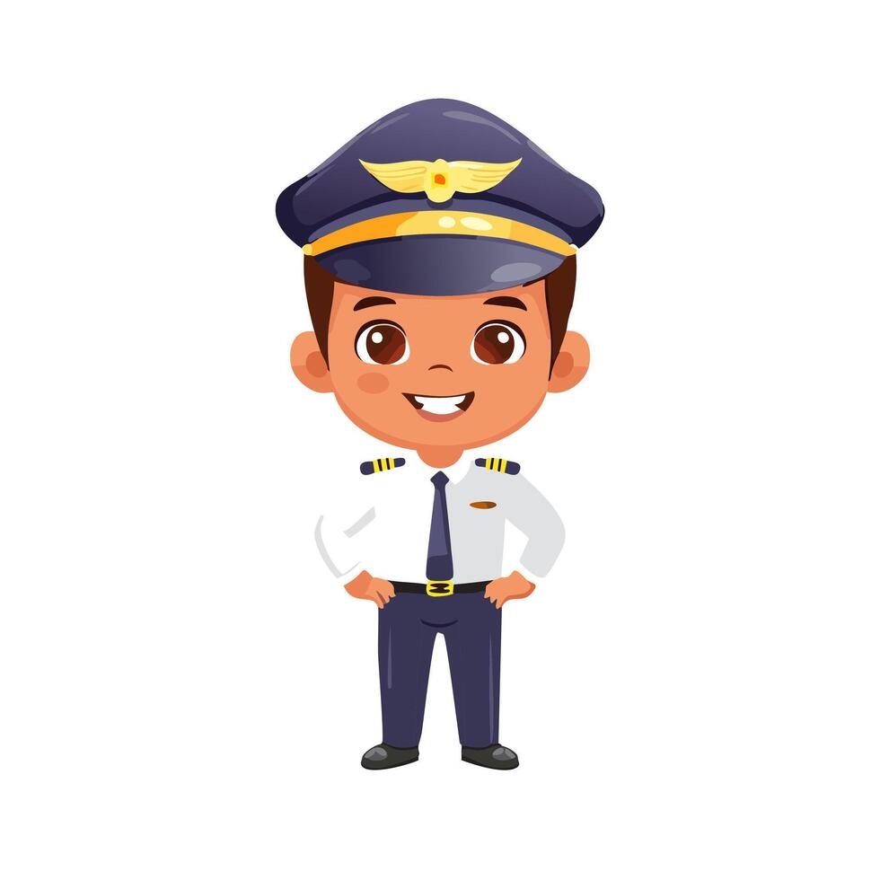 Pilot Cute Worker Work Profession Professional Occupation Cartoon Character vector