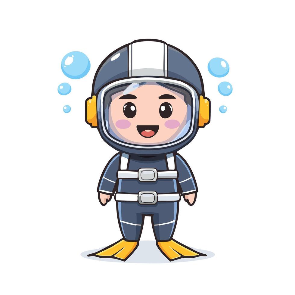 Diver Cute Worker Work Job Profession Professional Occupation Cartoon vector