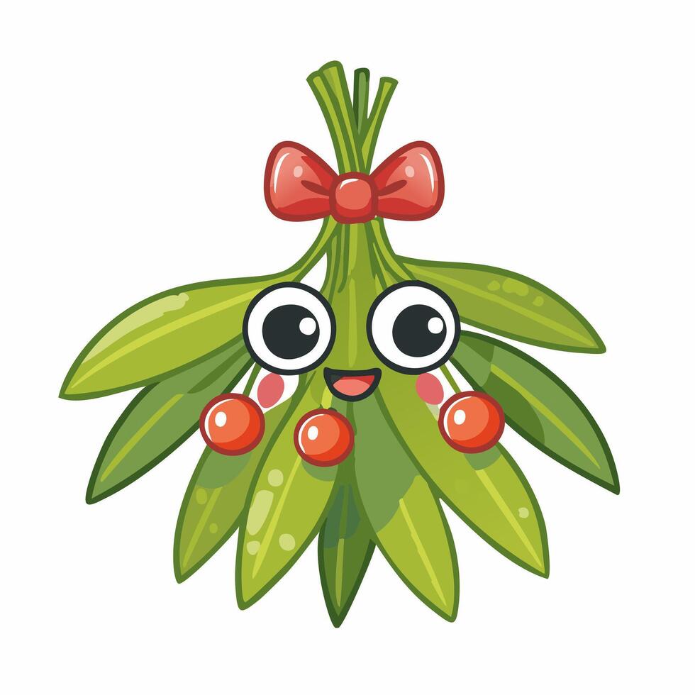Mistletoe Cute Christmas Winter Decoration Ornament Cartoon vector