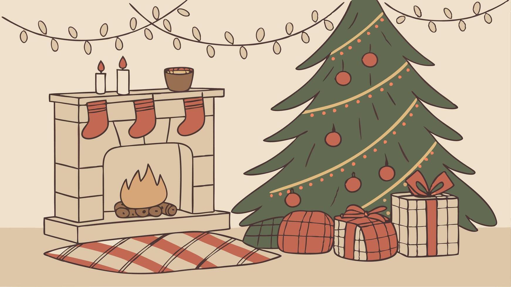 Vertical Christmas Background. cozy holiday backdrop with rustic ornaments and warm lights vector
