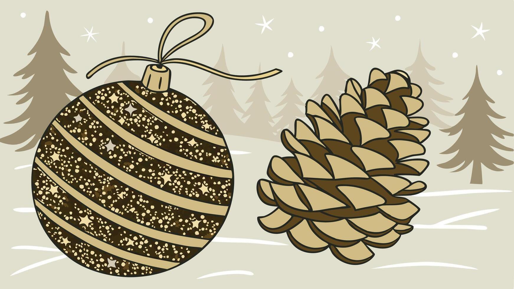 Christmas card with pine cones and baubles vector