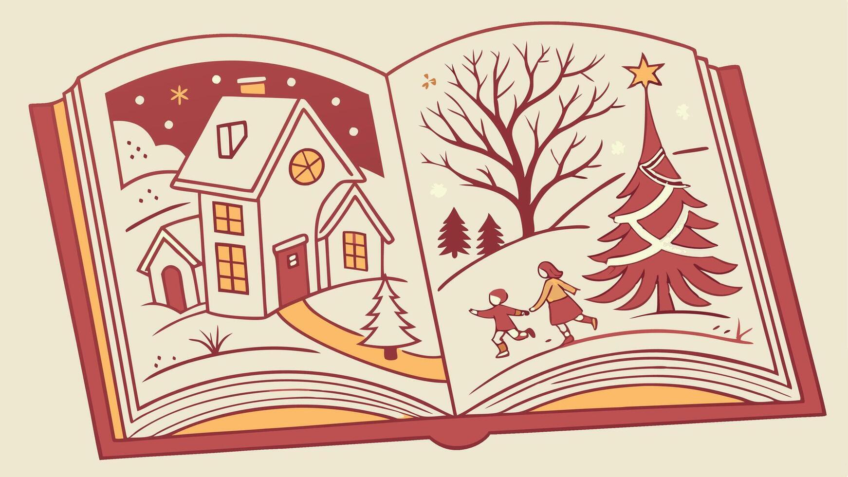 An open book with a house and trees in the background vector
