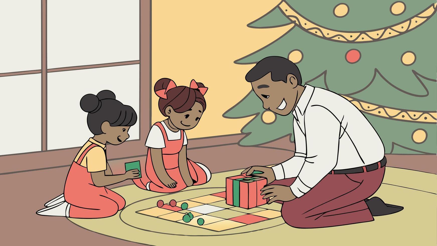 A man and two children playing a board game vector