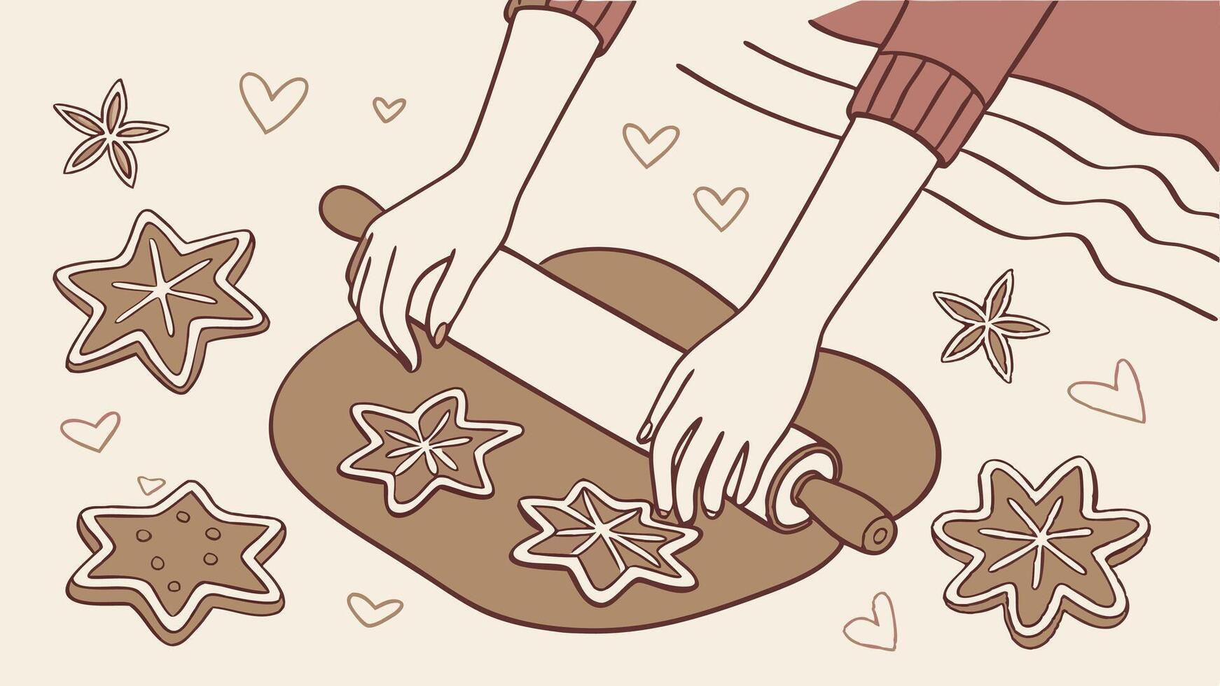 A woman rolling out cookies on a cookie sheet vector