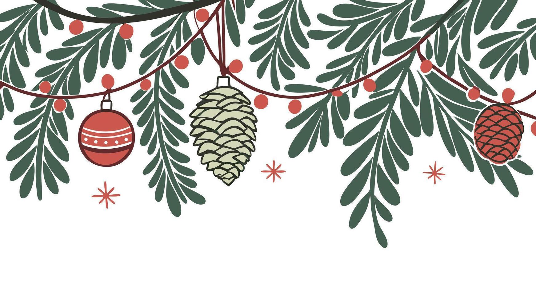 A christmas tree with pine cones and balls vector