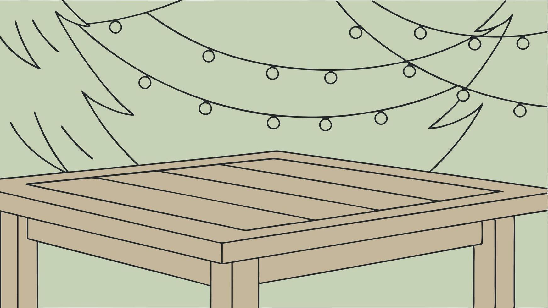 A drawing of a table with lights strung on it vector