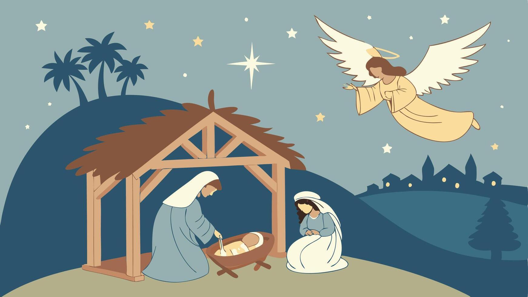 The Birth of the Good Shepherd Jesus. A Nativity Scene vector