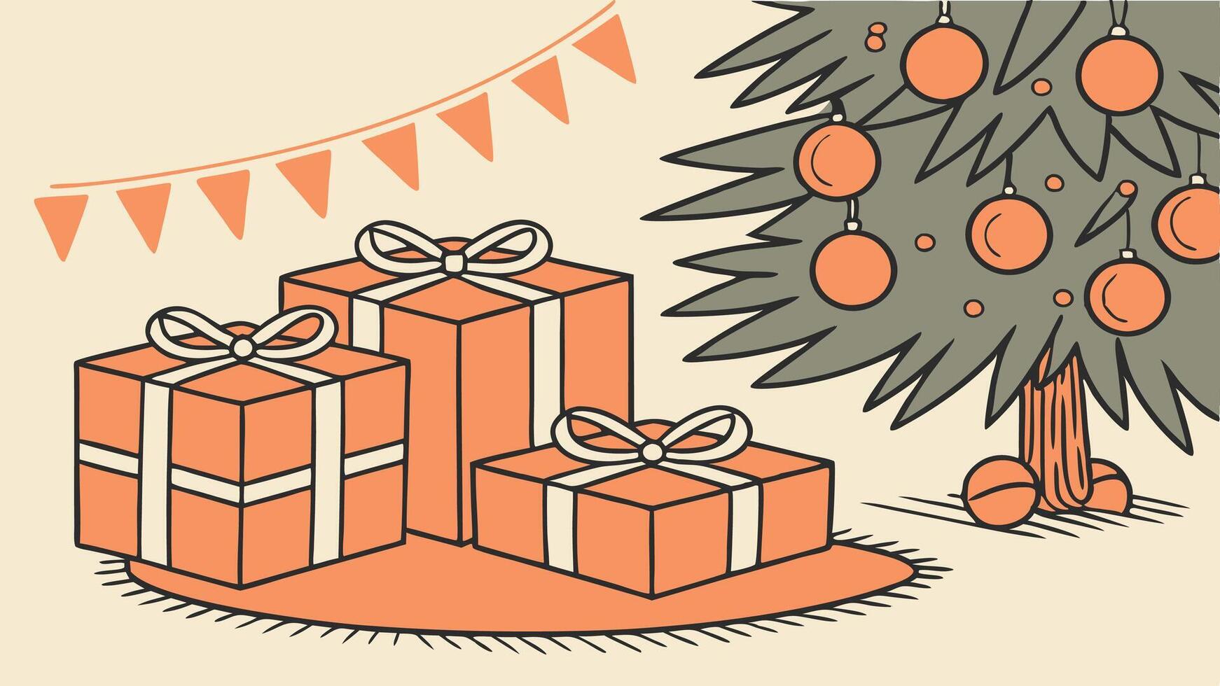 Christmas tree and presents under a tree vector