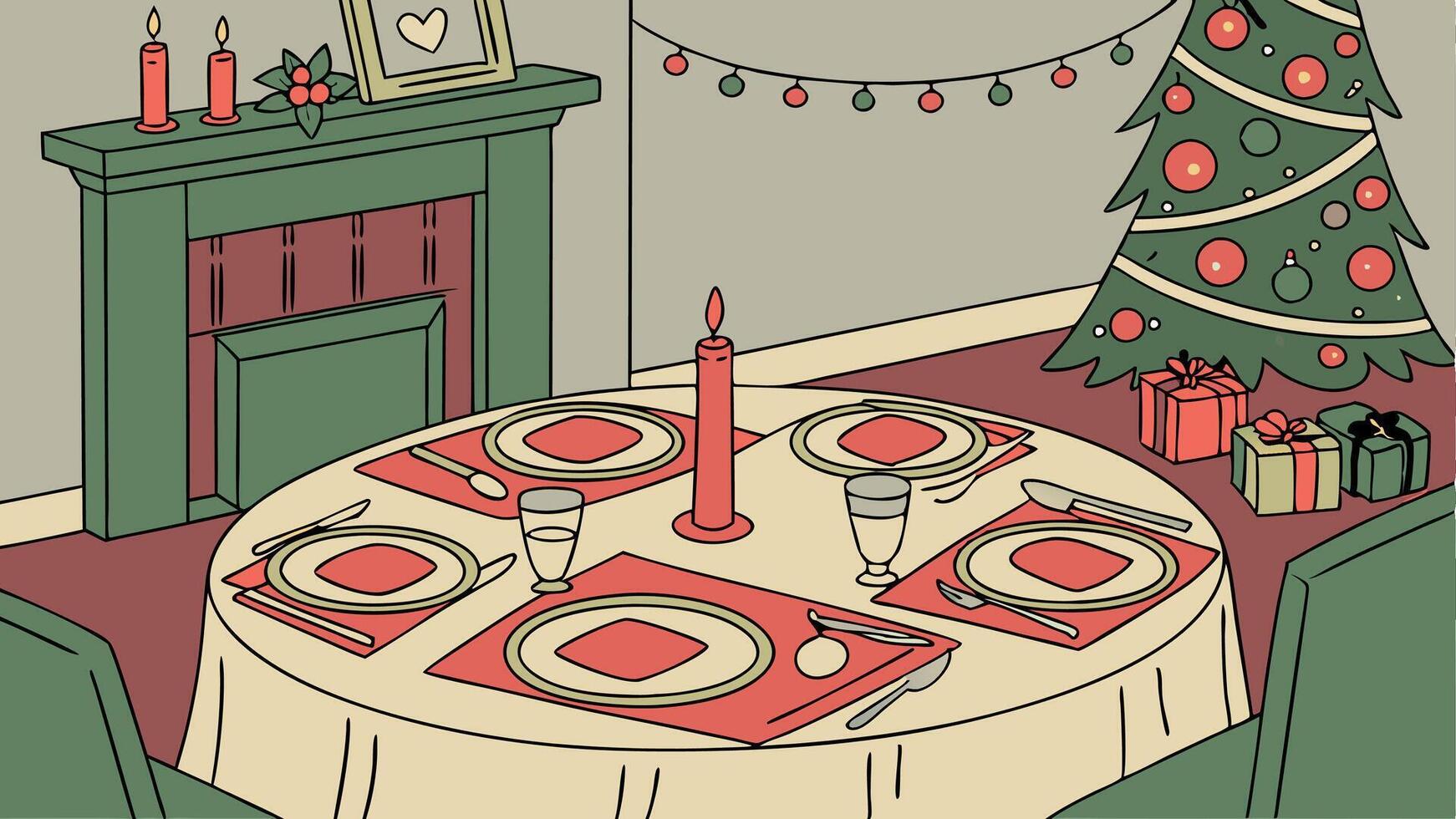Table set for a party. christmas table. christmas decoration. christmas table setting vector