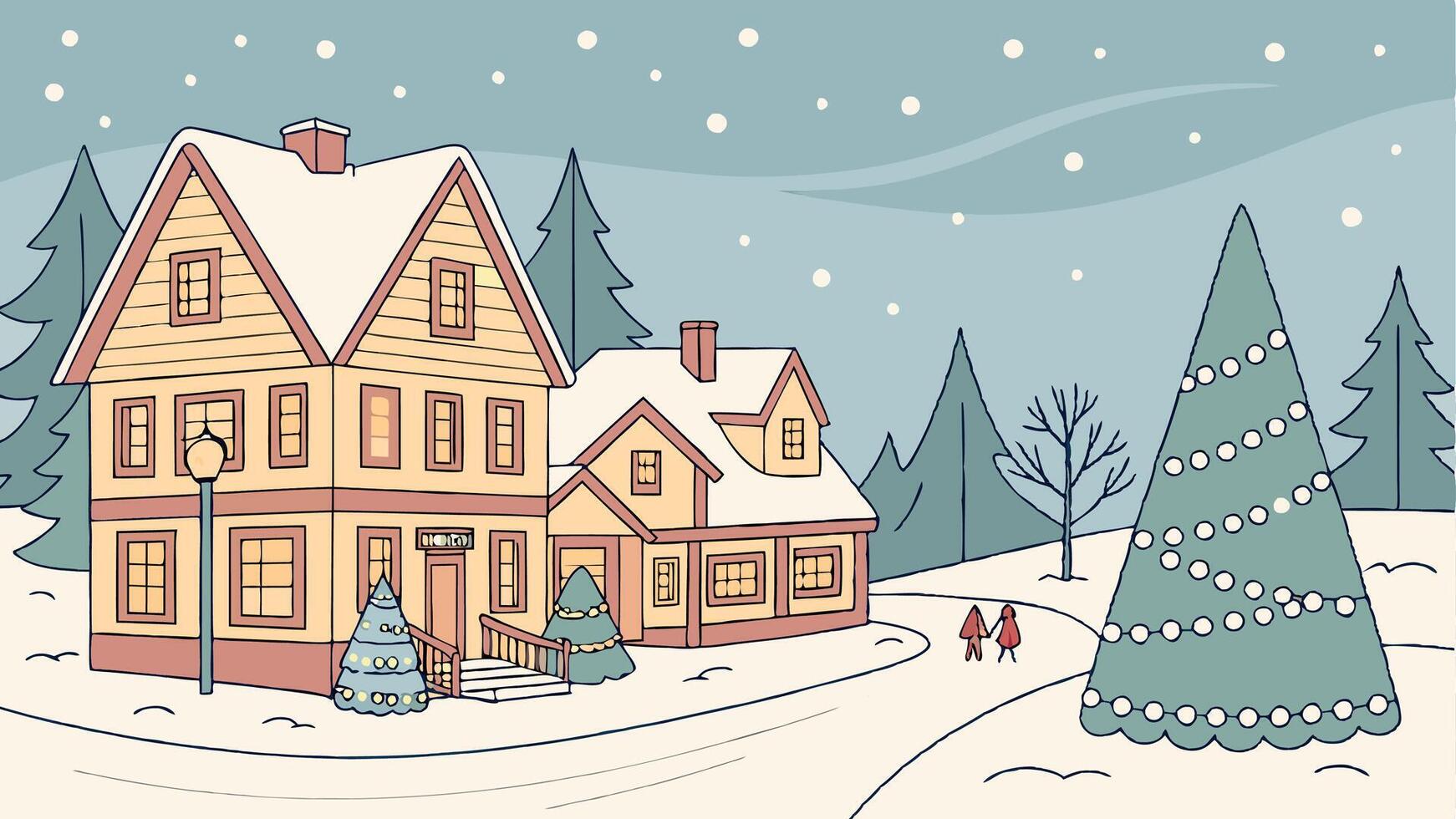 A cartoon illustration of a house in the snow vector