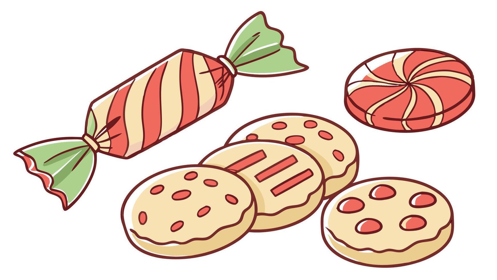 A drawing of cookies and candy vector