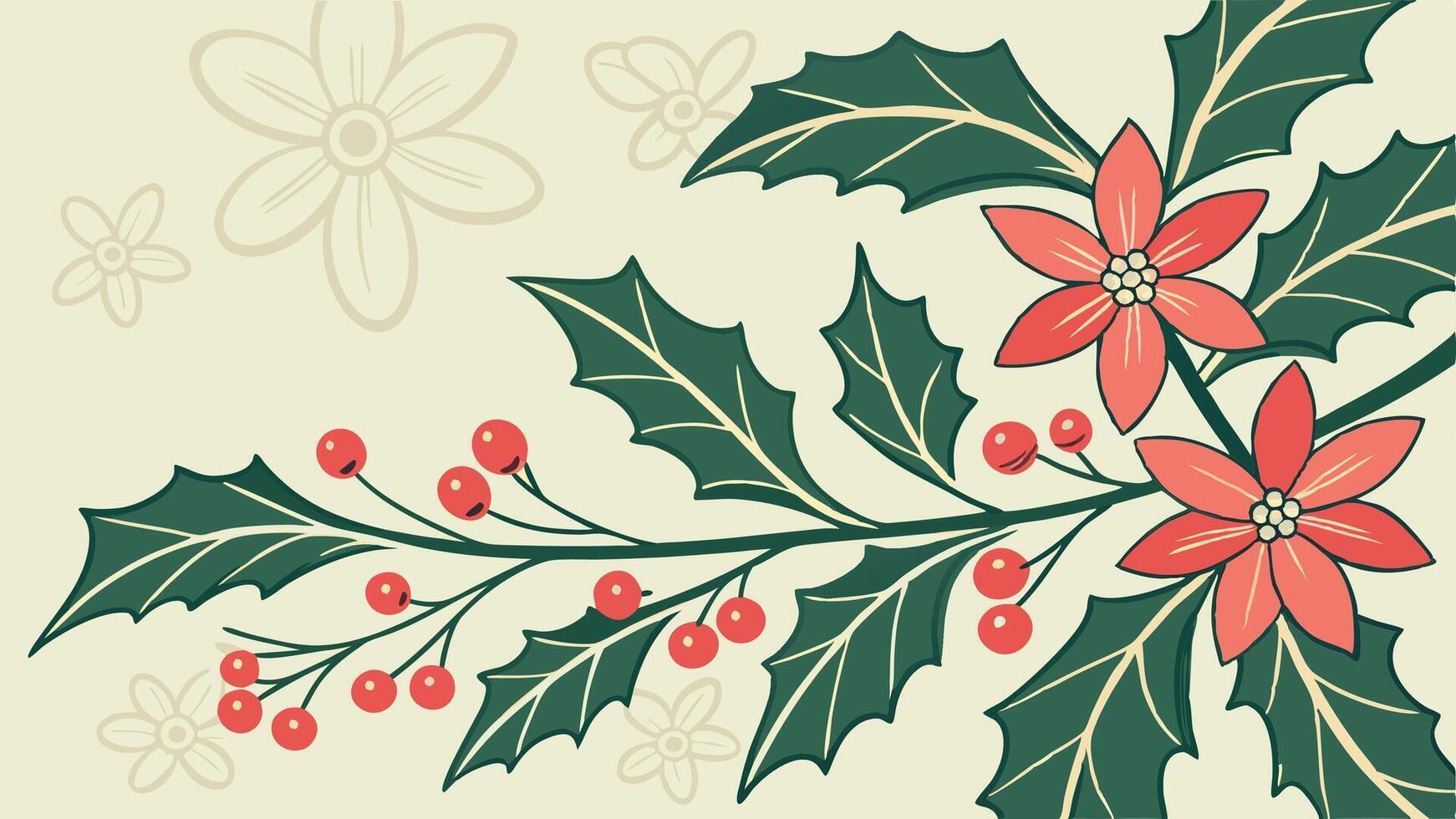 Christmas background with holly and berries vector