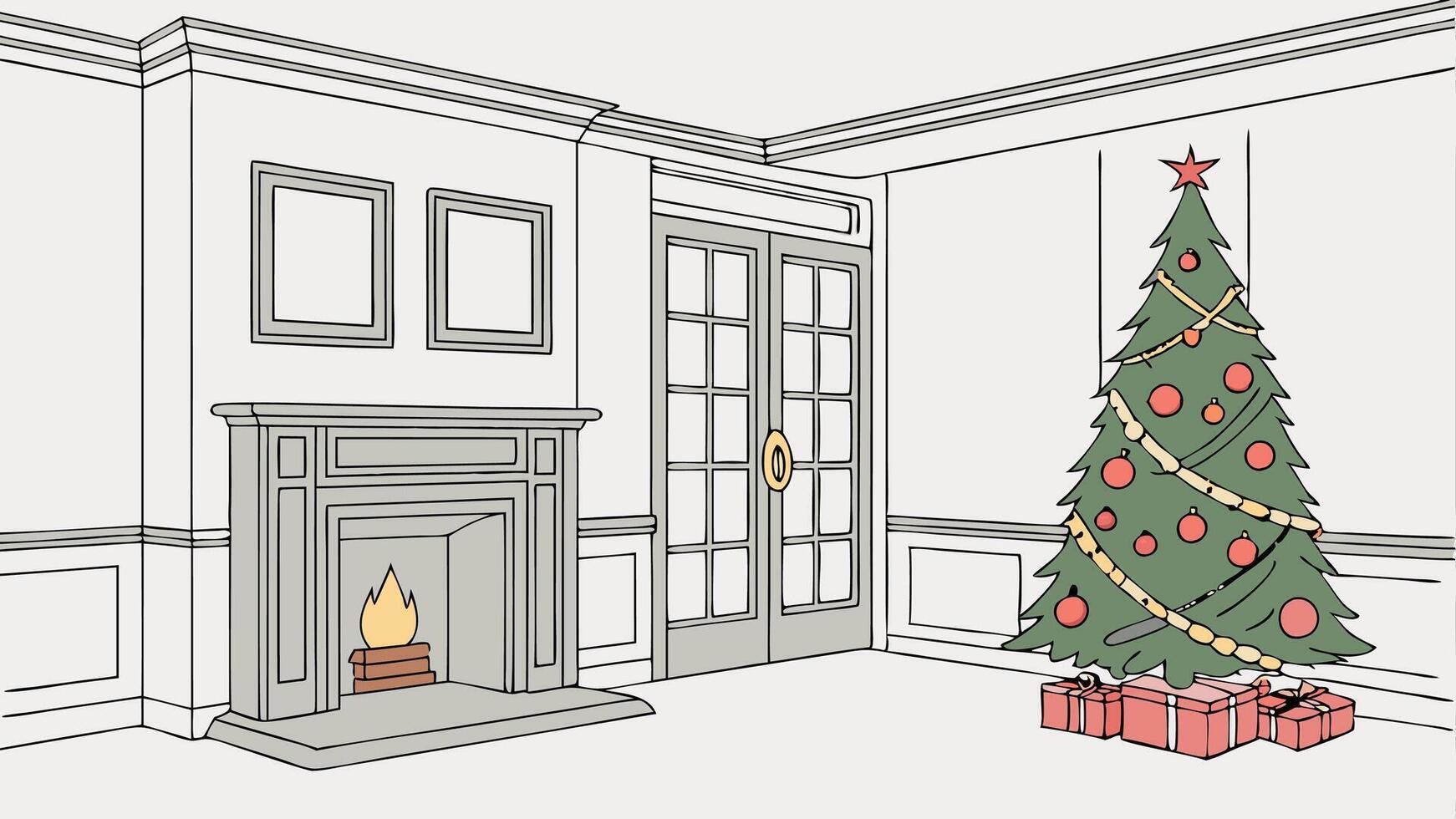 A drawing of a christmas tree in a room vector