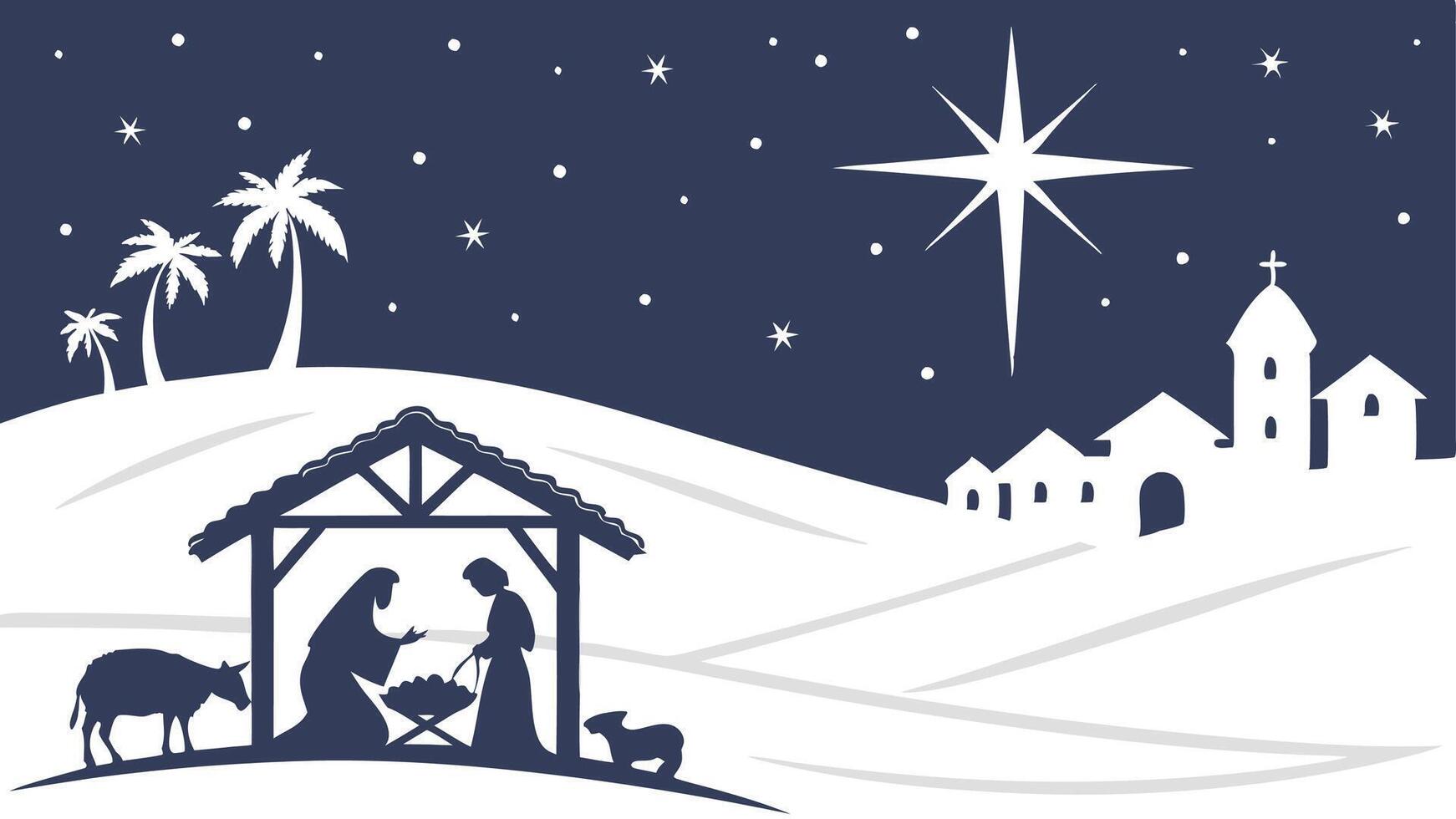 Traditional nativity scene set against a starlit night. capturing the spiritual essence of Christmas vector