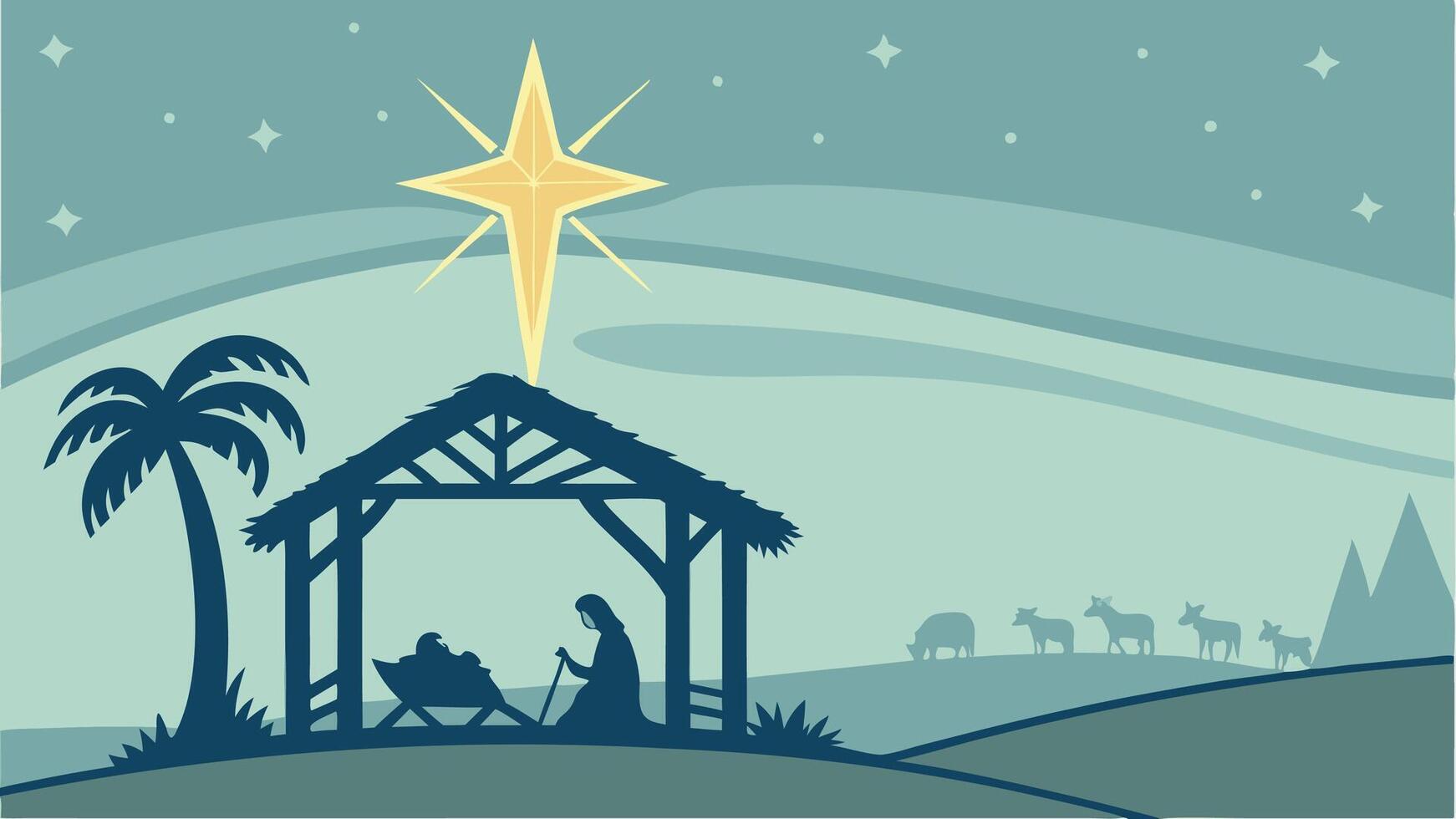 The star shines over the manger of Christmas of Jesus Christ. Concept. vector