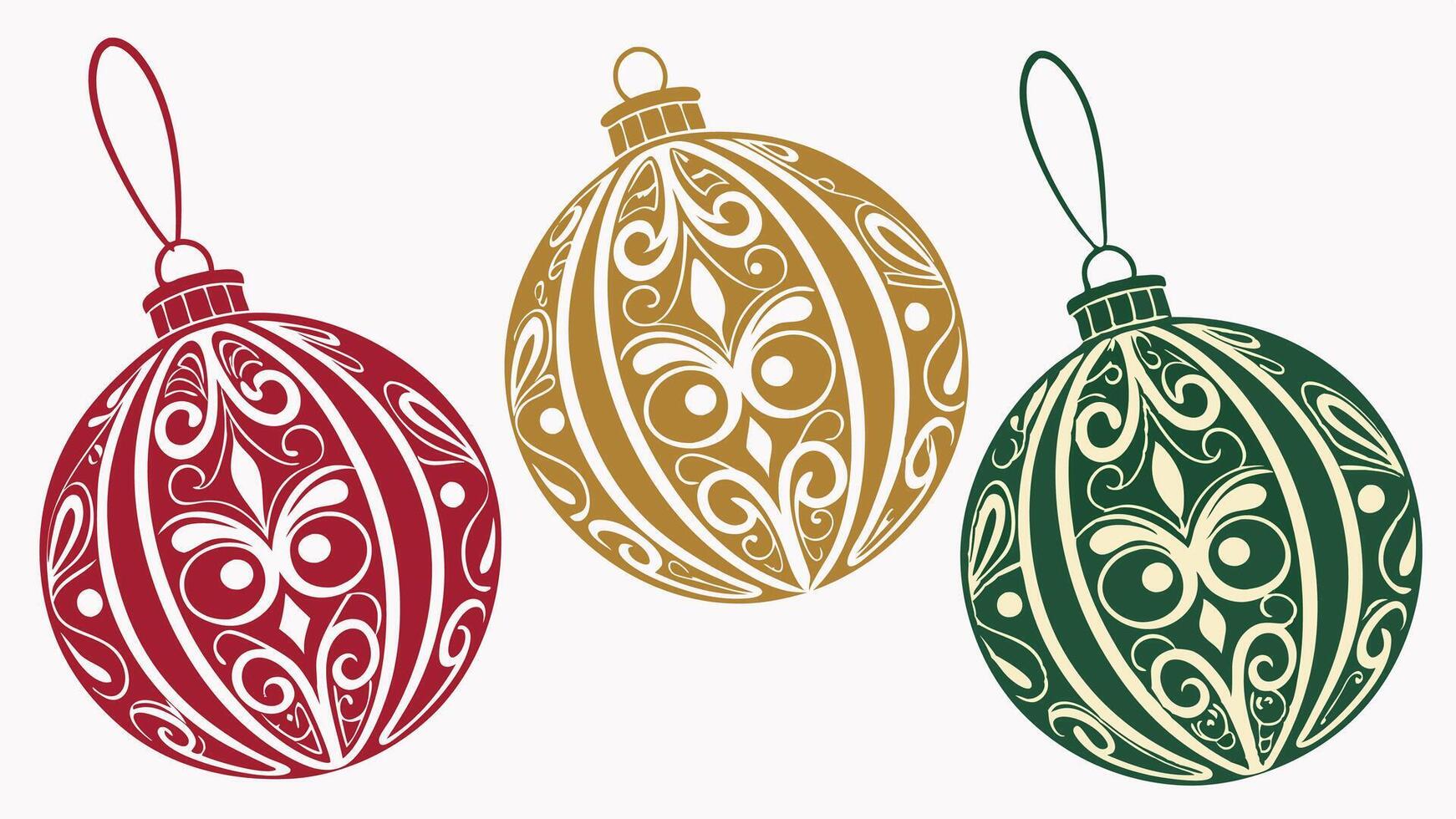 Three vintage christmas tree balls or baubles as header vector