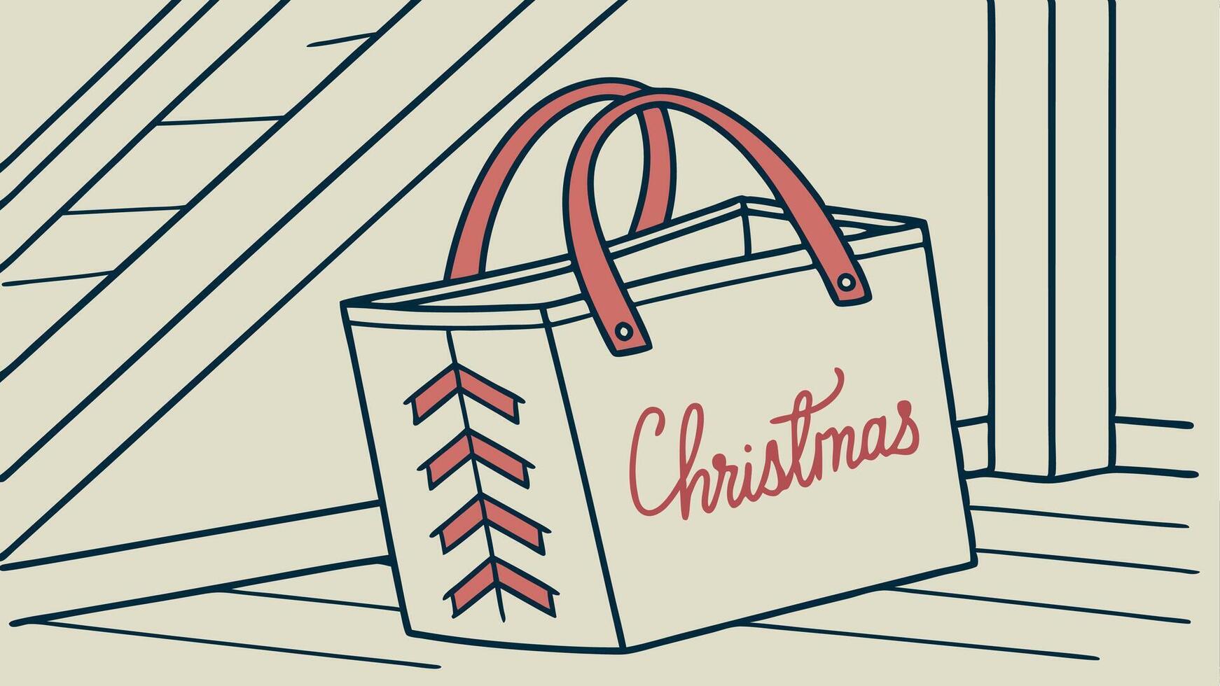 Tote With Christmas Handwritten on the Side in an Attic vector