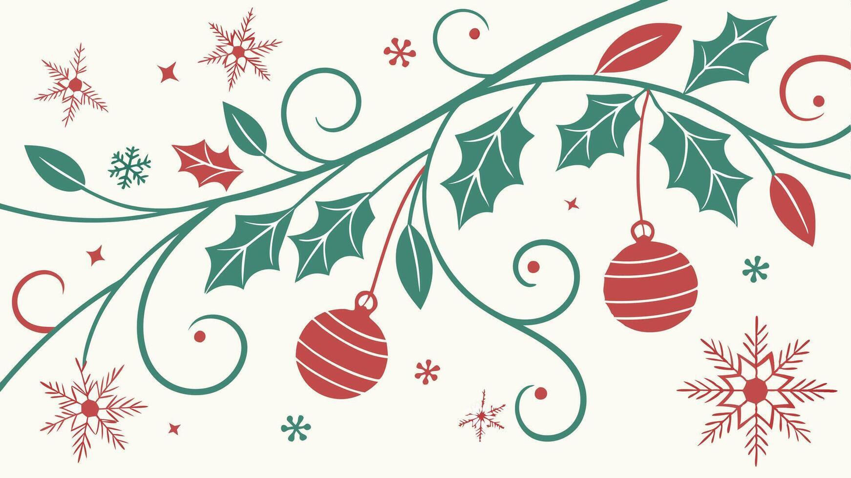 Christmas background with holly and balls vector