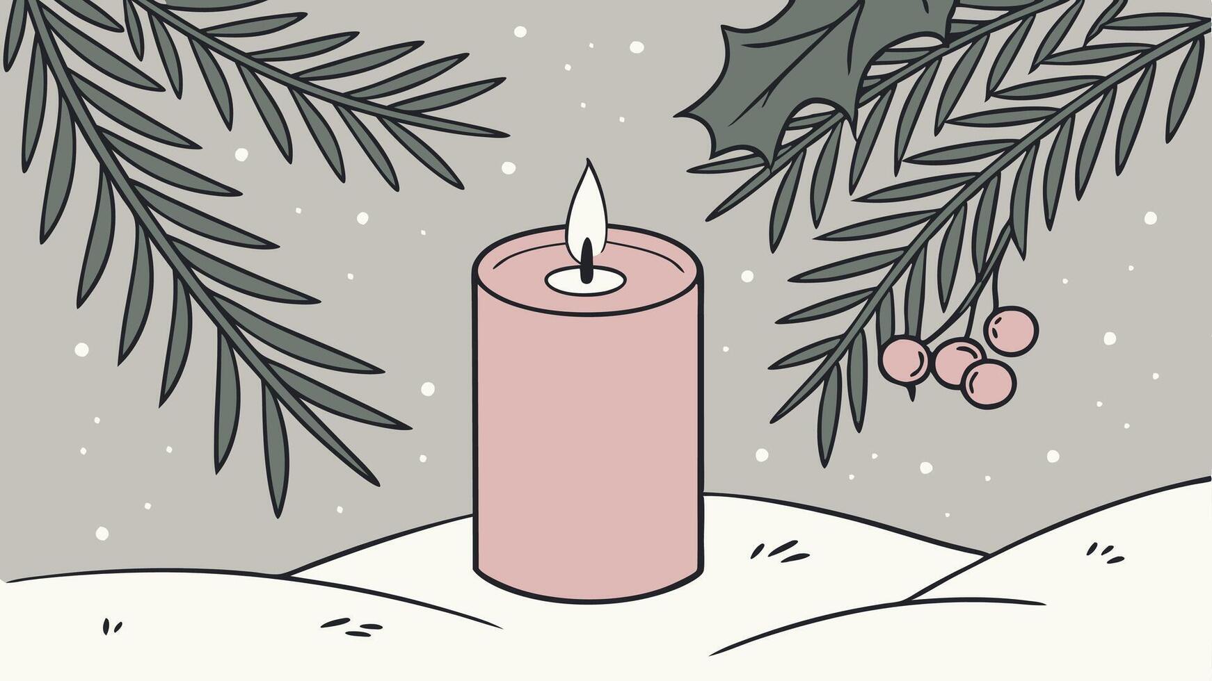 A pink candle is sitting on a snowy hill vector