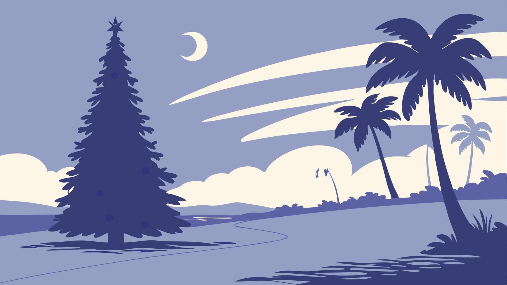 Seaside Serenity. Majestic Christmas Tree at the Beach vector