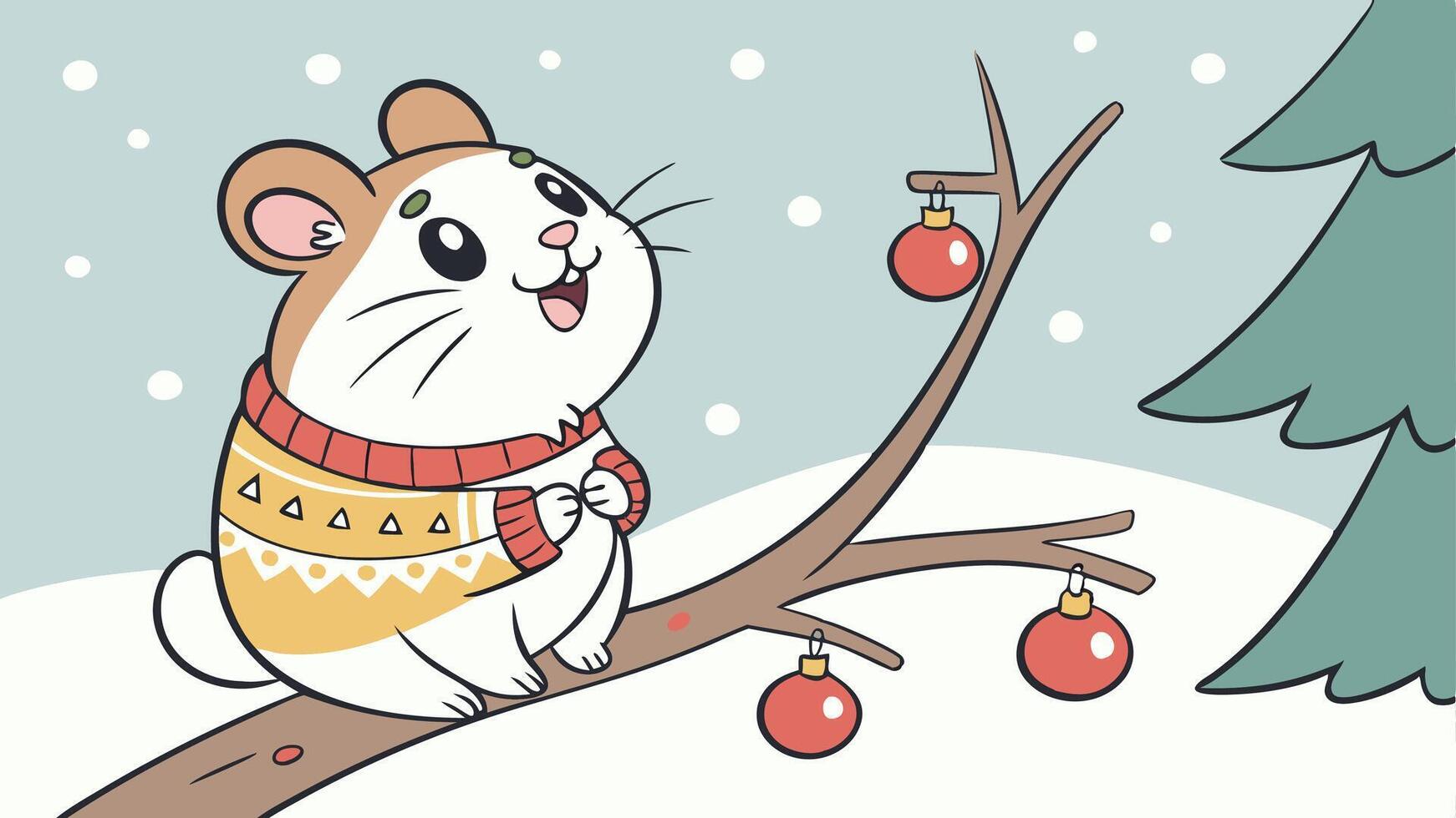Christmas hamster. hamster wearing Christmas sweater with sequins vector