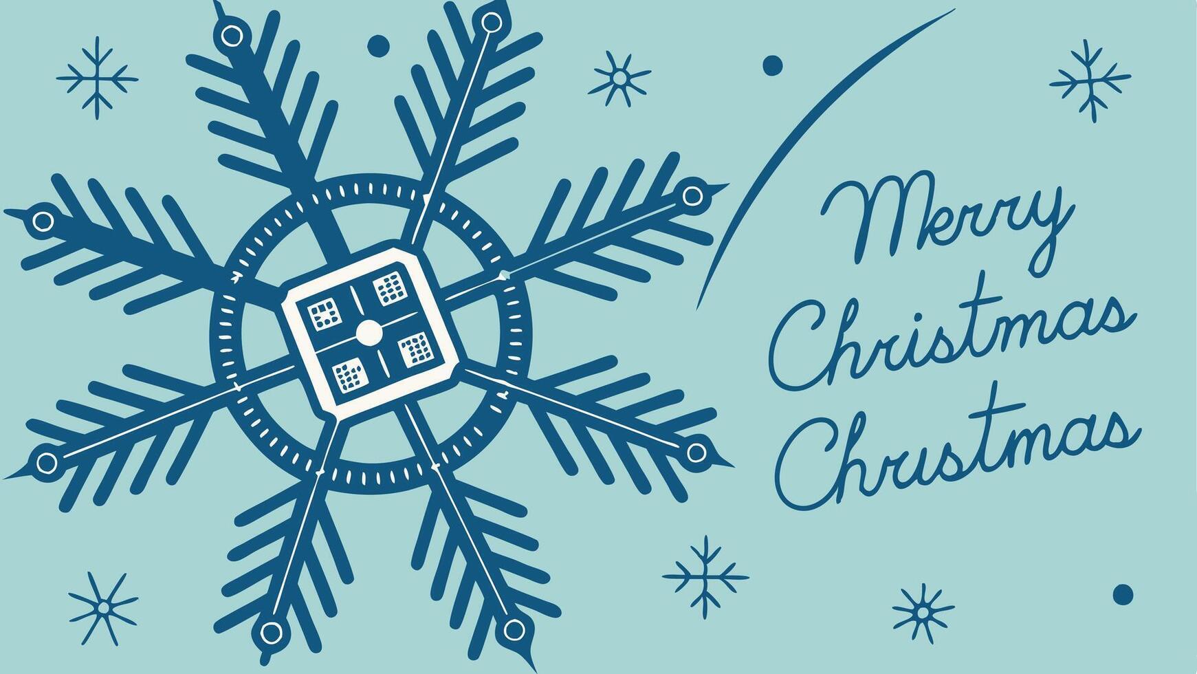 Christmas Greeting. Glittering Snowflake Microchip on Blue Background vector