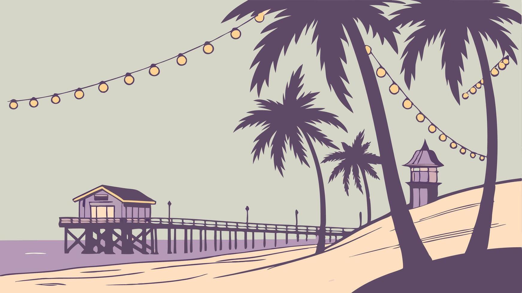 Christmas lights on the beach. vintage style background. vector