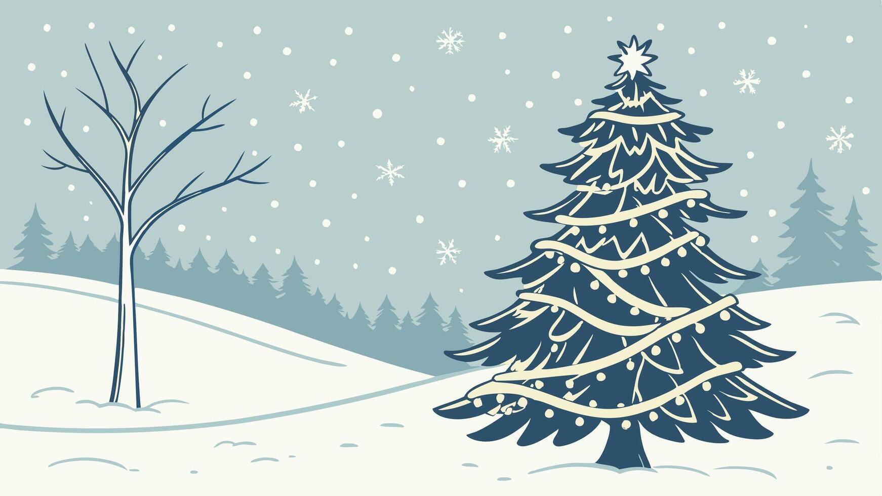 Christmas background. Xmas tree with snow decorated with garland lights. vector