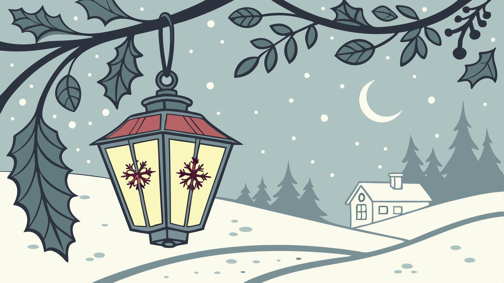 Christmas lantern in snow holiday background 3d illustration vector
