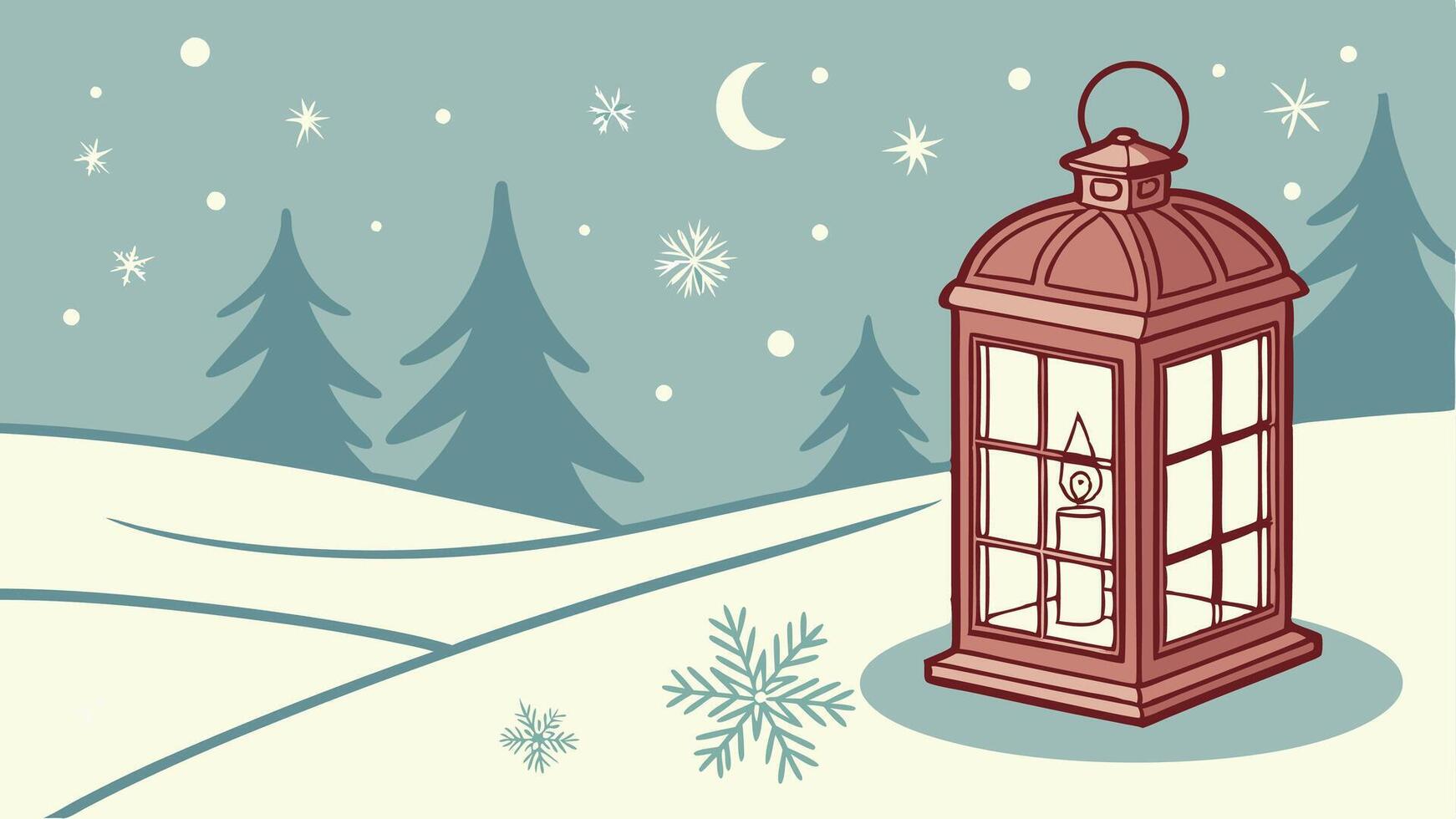 Christmas lantern on the snow. Winter season background and copy space. vector