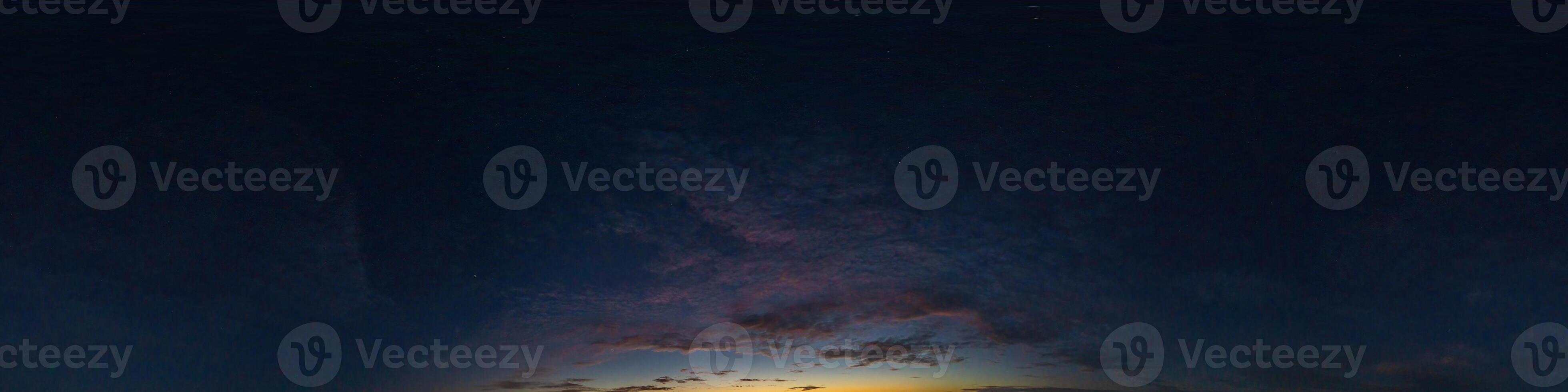 Dark blue sky panorama after sunset with Cirrus clouds. Seamless hdr 360 pano in spherical equirectangular format. Complete zenith for 3D visualization and sky replacement for aerial drone panoramas photo