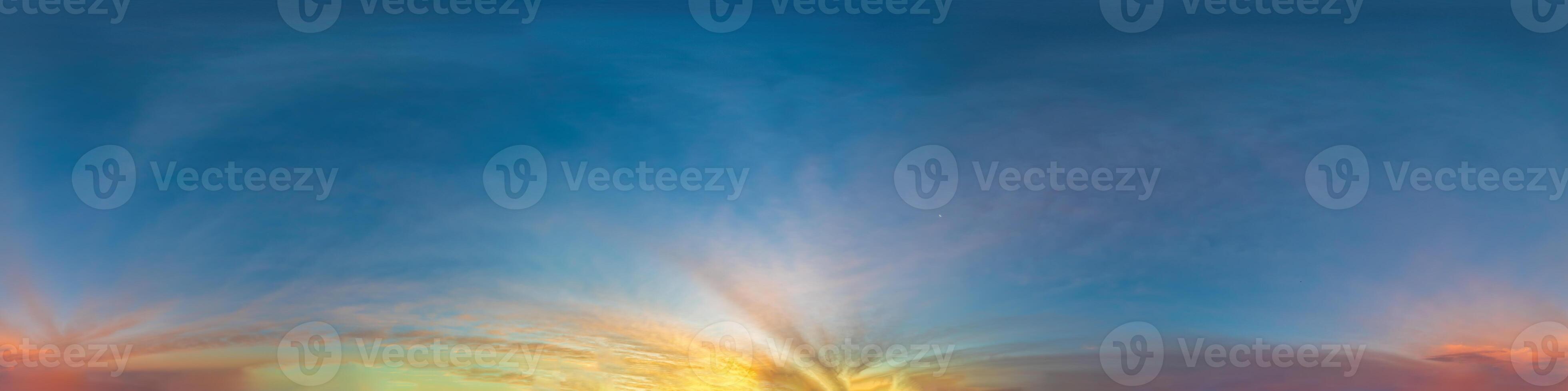 Dawn Sky panorama with Cirrus fibratus clouds in Seamless spherical equirectangular format with complete zenith for use in 3D graphics, game and composites in aerial drone panoramas as sky dome photo