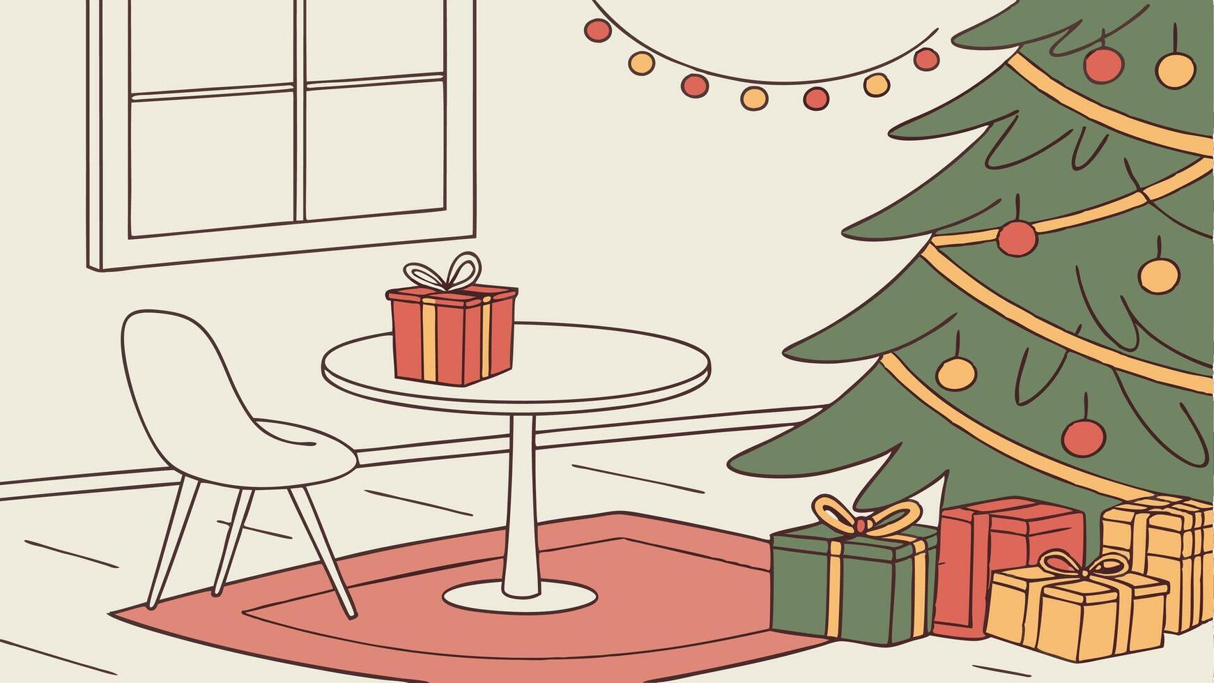Christmas background with white table. christmas gifts and tree with copy space vector
