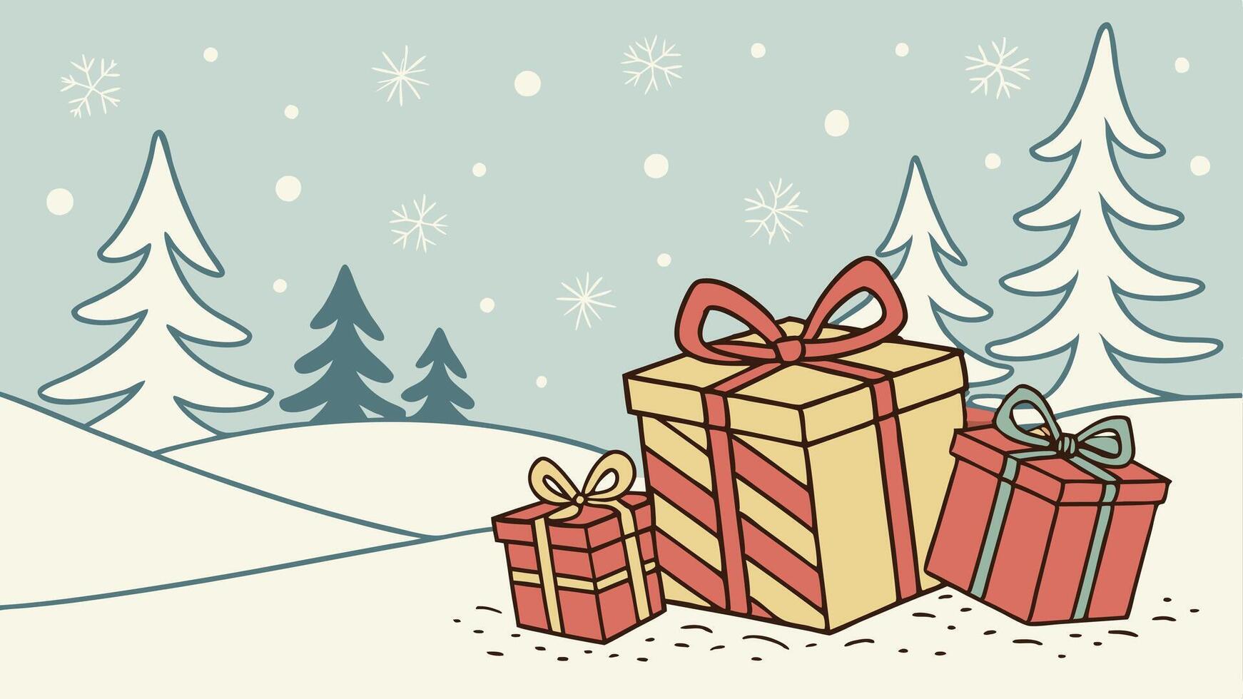 Christmas gifts in the snow. christmas background with copy space. vector