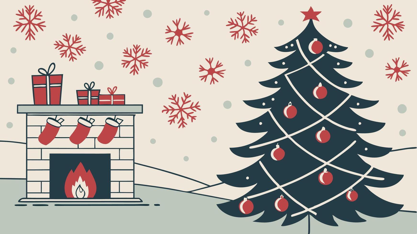 Christmas background with red christmas decorations and snow vector