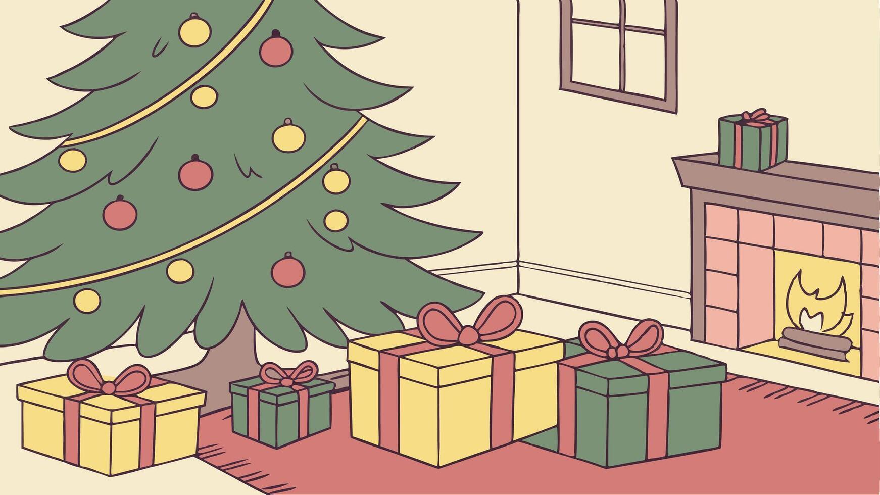 Beautiful Christmas gifts under fir tree on floor in room. Created using tools. vector