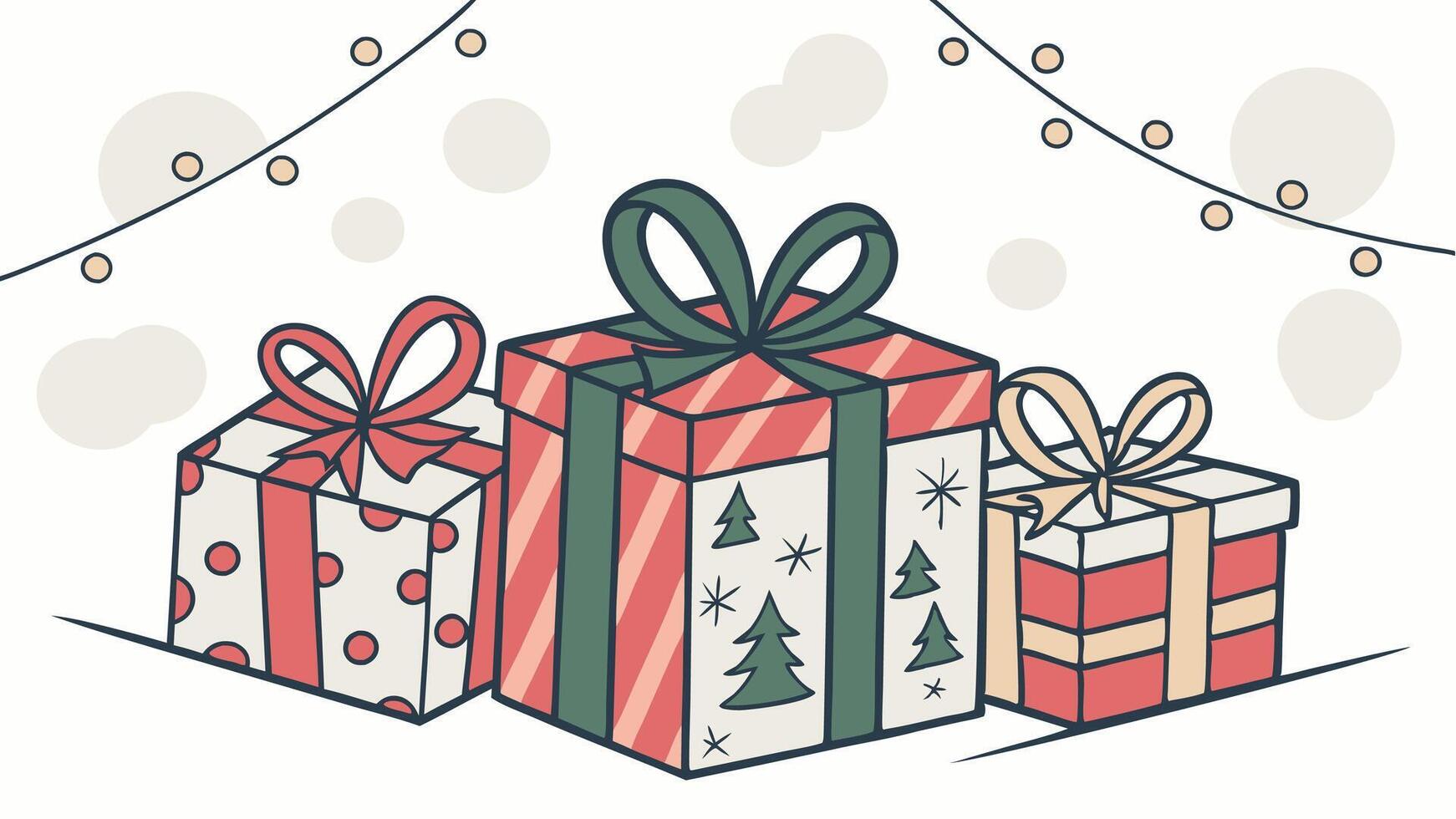 Christmas gift boxes and bokeh lights 3d illustration vector