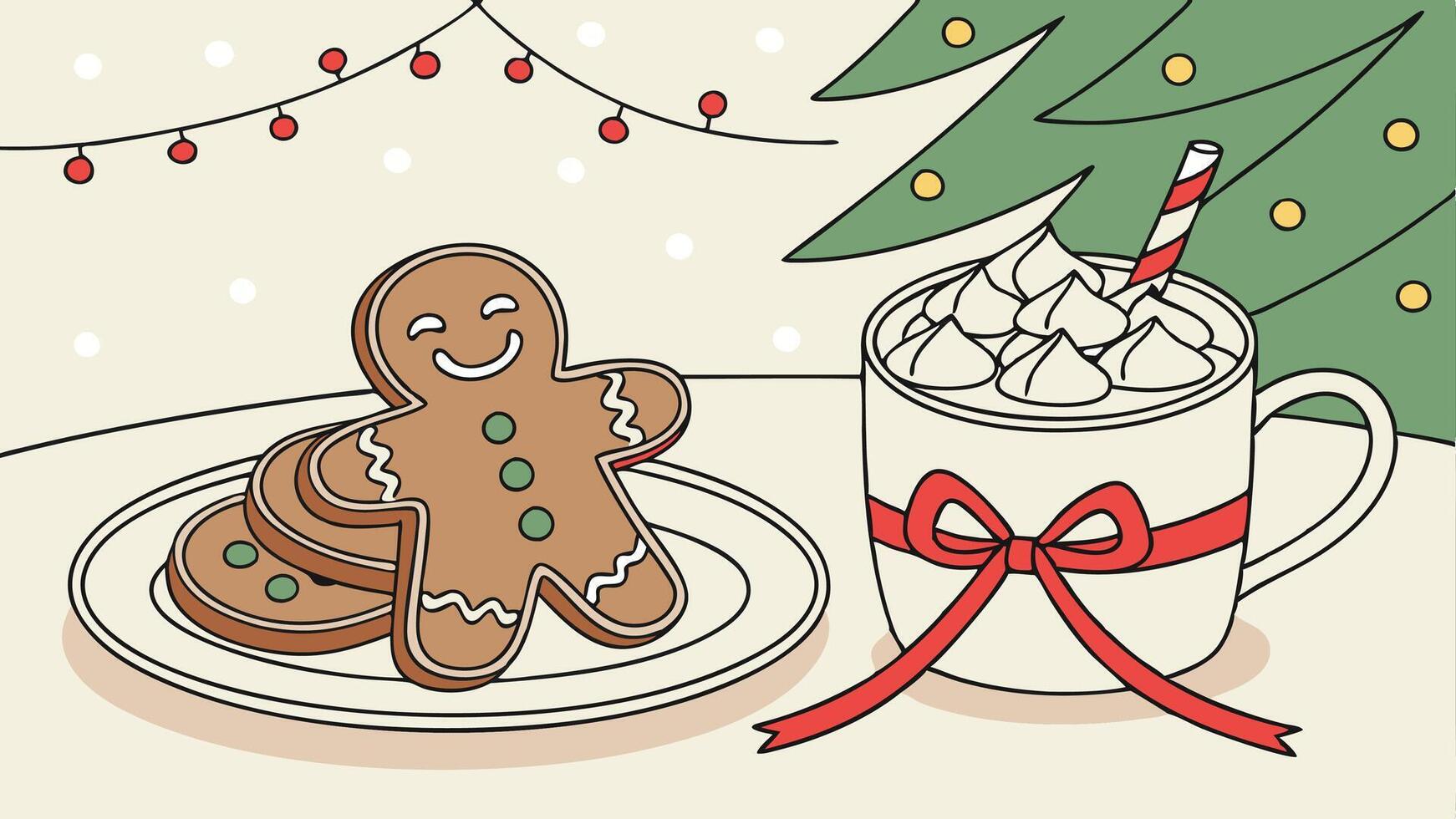 Christmas gingerbread man cookies and mug of hot cocoa vector