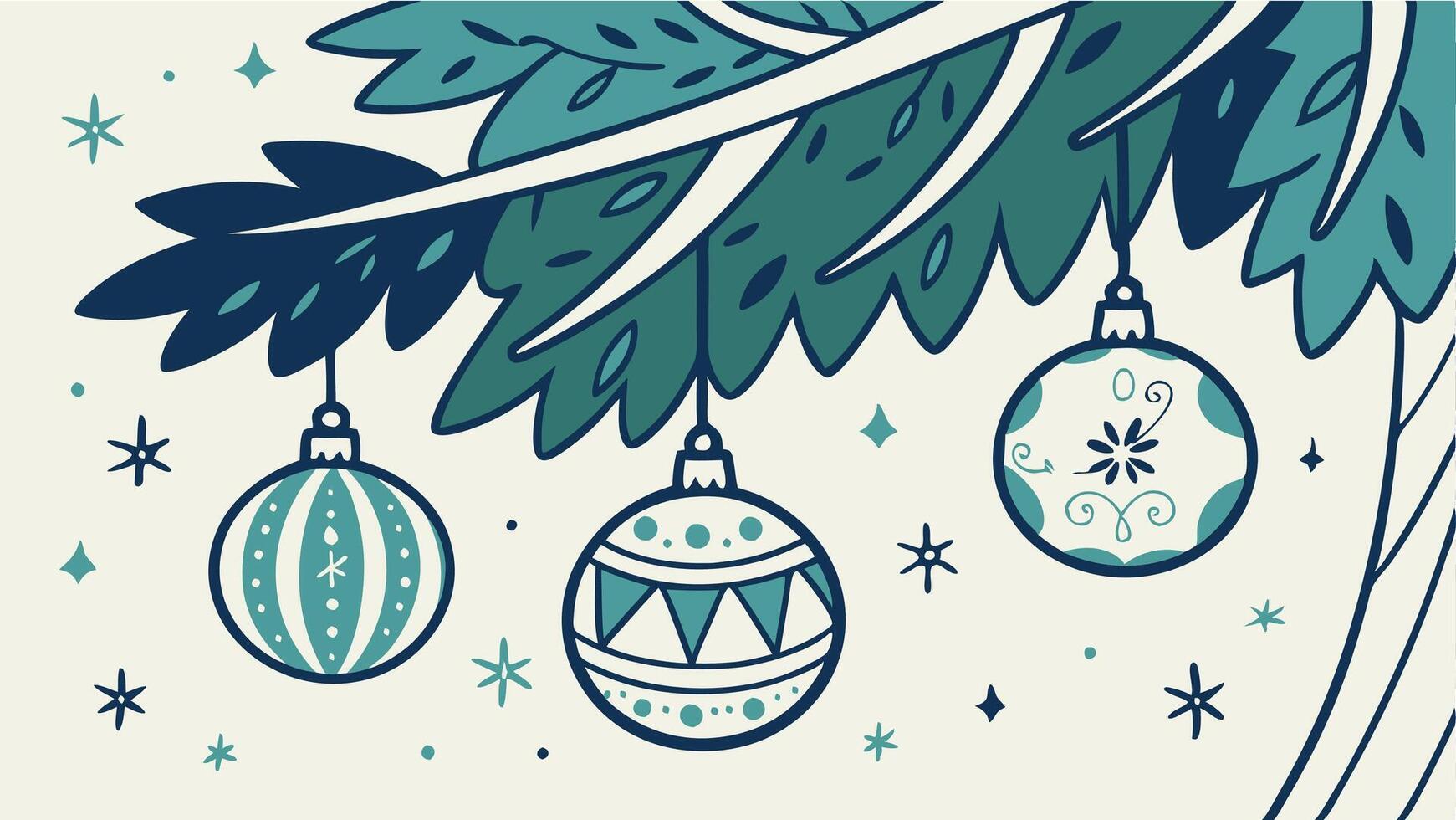 Christmas banner with blue and silver bauble ornaments on tree vector