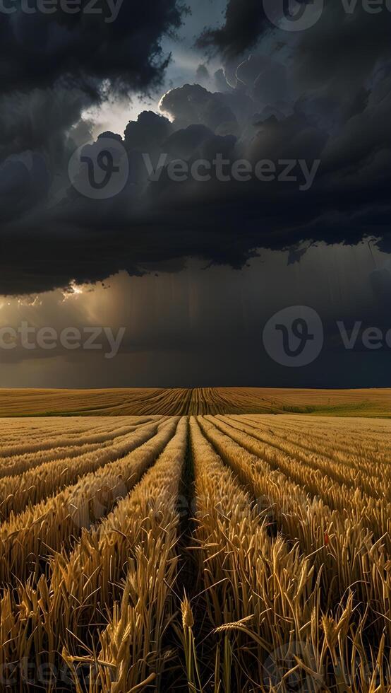 Golden Wheat Fields Under a Dramatic Sky photo