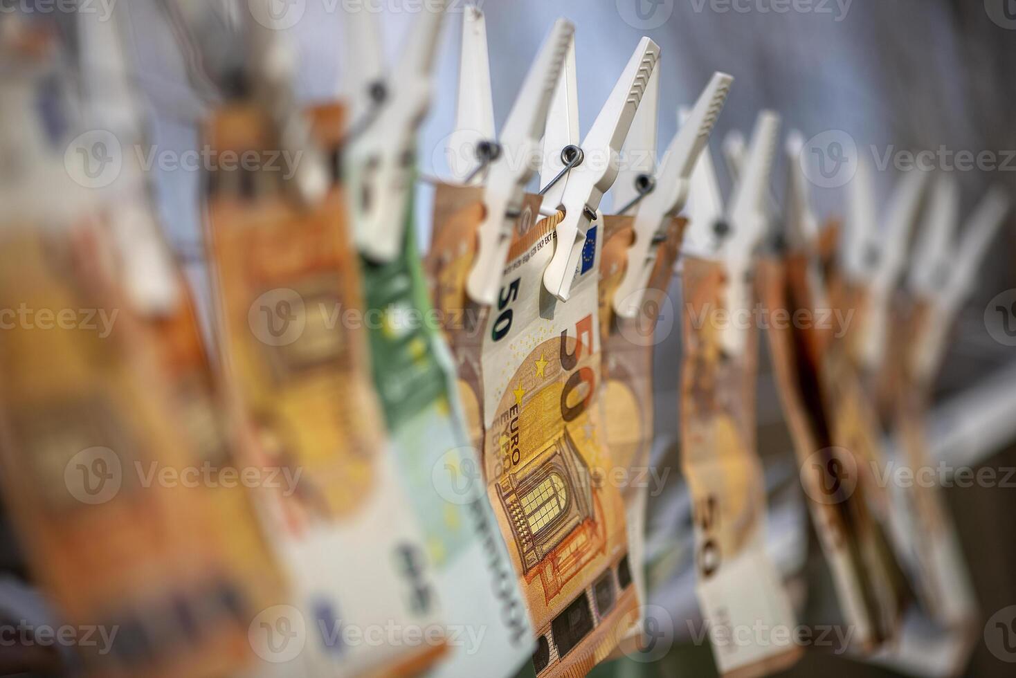 Drying euro on a string.Money laundering photo