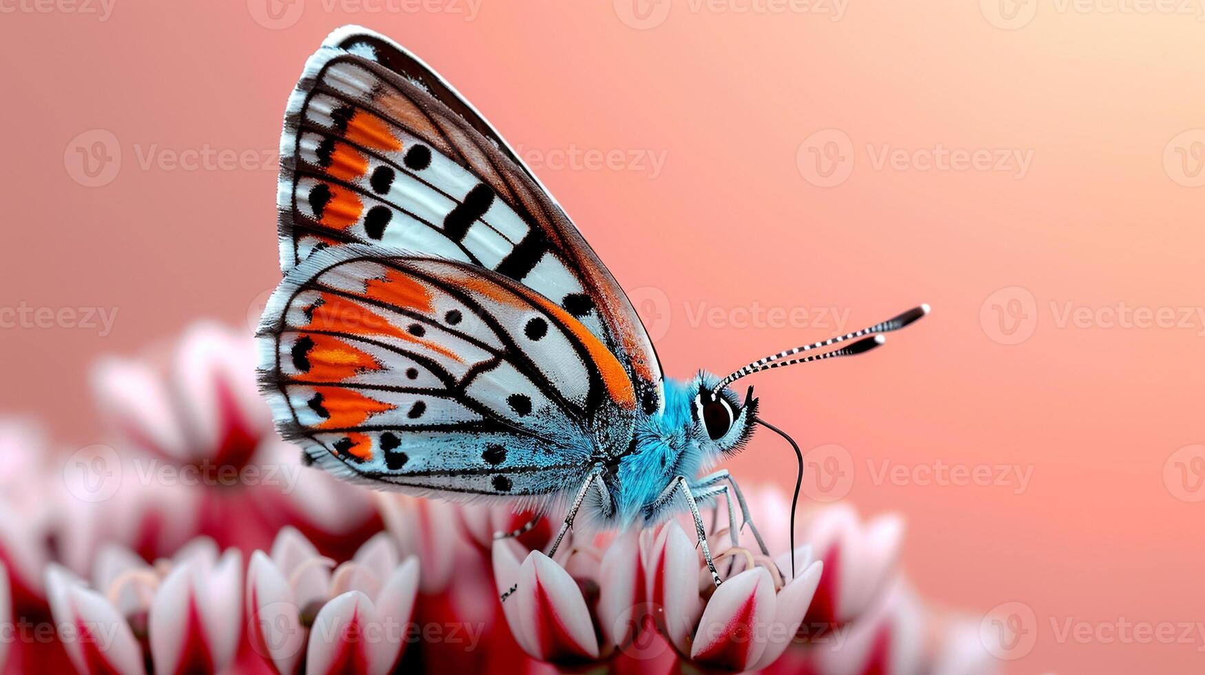 A butterfly is sitting on top of some flowers photo