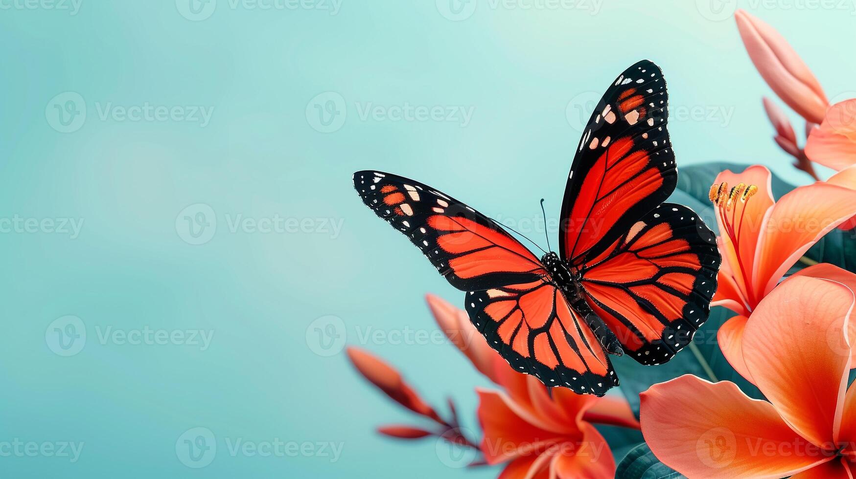A red butterfly is sitting on a flower photo